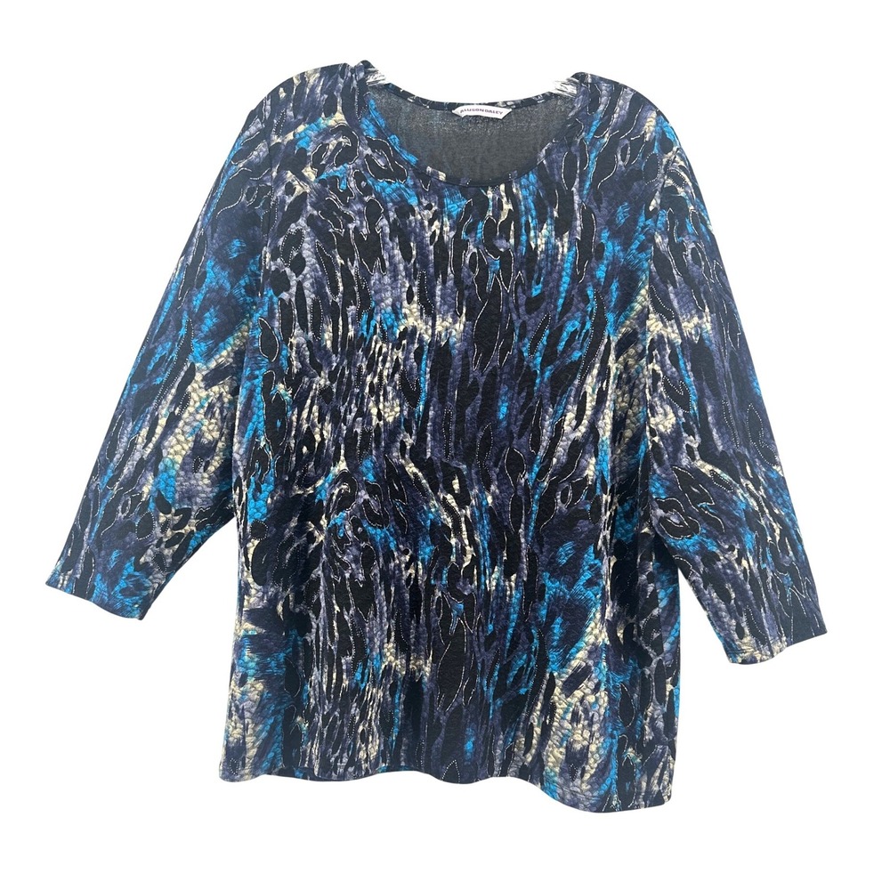 Allison Daley Womens Blue Abstract Animal Print 3/4 Sleeve Knit Top Pullover XL